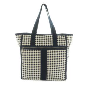 LesportSAC トートバッグ ナイロン チェック柄 紺 オフホワイト /MI OS