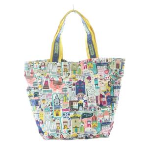 LesportSAC トートバッグ 白 ホワイト 黄色 青 総柄 街 /RI OS