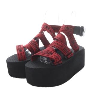 MOSCHINO ロゴテープ ウェッジ プラットフォーム サンダル プラットフォーム 厚底 37 レッド /YO2