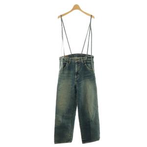 サスペンダーDENIM デニム ジーンズ ストレート ジッパーフライ ダメージ加工 F インディゴブルー