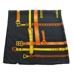 GUCCI ベルトデザインシルクスカーフ 紺 ネイビー 黄色 イエロー /SS OS OH