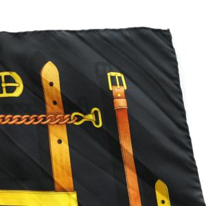 GUCCI ベルトデザインシルクスカーフ 紺 ネイビー 黄色 イエロー /SS OS OH