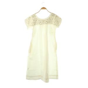 HUG O WaR ラメ糸刺繍フォークロアワンピース ロング 半袖 ホワイト シルバー色 /DO OS SH