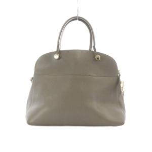 FURLA パイパー 2way ハンドバッグ ショルダーバッグ レザー 本革 グレー トップハンドル チャーム付き
