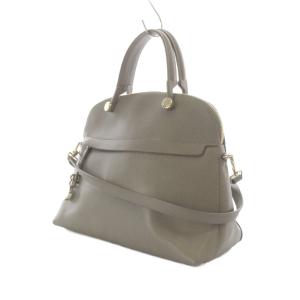 FURLA パイパー 2way ハンドバッグ ショルダーバッグ レザー 本革 グレー トップハンドル チャーム付き