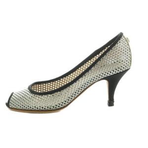 GIUSEPPE ZANOTTI パンプス オープントゥ メッシュ 35.5 22.5cm シルバーカラー 黒 /MI OS
