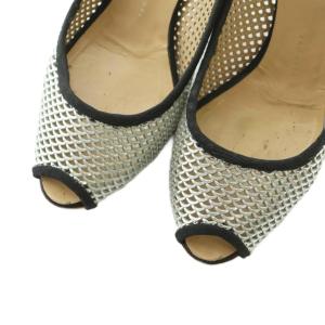 GIUSEPPE ZANOTTI パンプス オープントゥ メッシュ 35.5 22.5cm シルバーカラー 黒 /MI OS