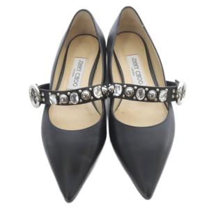 JIMMY CHOO ビジュー ストラップ ポインテッドトゥ フラットパンプス 36.5 黒 ブラック /SR