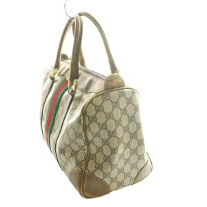 GUCCI オールド Old シェリーライン ミニボストンバッグ ハンド GG柄 PVC マルチカラー グレー 茶
