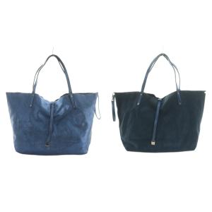 リバーシブル トートバッグ 光沢 レザー 青 /MI OS OH