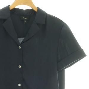 Theory 24SS CRUSHED ATIN SS CAMP SHIRT NP シャツ ブラウス サテン S ネイビー