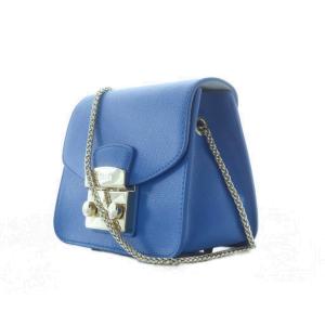FURLA メトロポリス ショルダーバッグ レザー 本革 青 フラップ開閉 ロゴ金具 /RI OS
