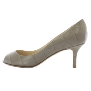 JIMMY CHOO クロコ型押し レザー オープントゥ パンプス 35 グレー /SR