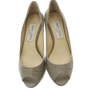 JIMMY CHOO クロコ型押し レザー オープントゥ パンプス 35 グレー /SR
