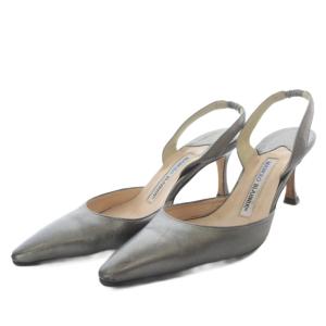 スリングバックパンプス ハイヒール ポインテッドトゥ レザー 35.5 シルバー色 /YO19