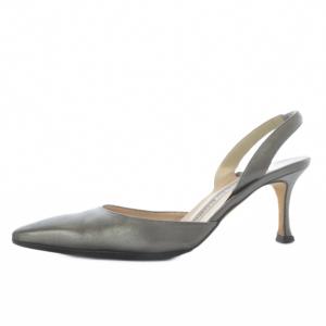 MANOLO BLAHNIK スリングバックパンプス ハイヒール ポインテッドトゥ レザー 35.5 シルバー色 /YO19