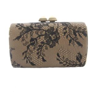 JIMMY CHOO レース がま口 クラッチバッグ パーティーバッグ 黒 ブラック 茶色 ブラウン /SR