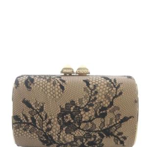 JIMMY CHOO レース がま口 クラッチバッグ パーティーバッグ 黒 ブラック 茶色 ブラウン /SR