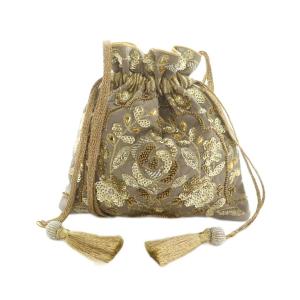 Embroidery Drawstring Shoulder Bag ショルダーバッグ 巾着 ビーズ装飾