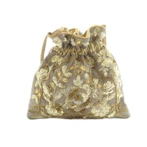 NE QUITTEZ PAS! Embroidery Drawstring Shoulder Bag ショルダーバッグ 巾着 ビーズ装飾