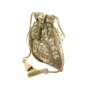 NE QUITTEZ PAS! Embroidery Drawstring Shoulder Bag ショルダーバッグ 巾着 ビーズ装飾