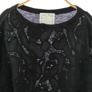 BEARDSLEY 刺繍レースコンビプルオーバー カットソー 長袖 F ブラック /DO OS