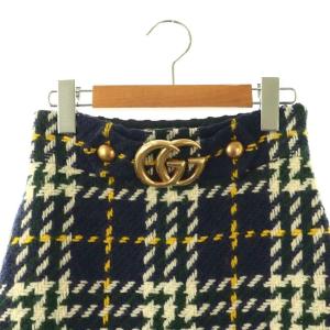 GUCCI 423871 GGマーモント チェックツイードスカート 36 ネイビー