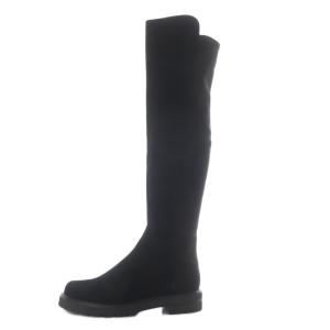 STUART WEITZMAN 5050 LIFT S0389 スエードロングブーツ フラット スエード 38 ブラック /YO10 SH