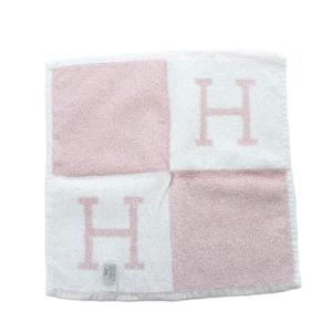 HERMES カレタオル アヴァロン ハンドタオル ハンカチ ハンカチタオル ローズ・リラ ピンク 白 ホワイト 市松模様