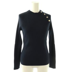 24SS マルチ釦リブニット ニット セーターM ネイビー 金ボタン/OKOS