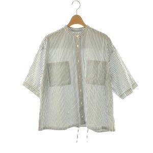 25SS ストライプバンドカラードロストシャツ ブラウス F ホワイト ブルー /DF OS