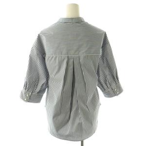 Spick&Span 25SS パールボタンギャザースリーブシャツ ストライプ 七分袖 ホワイト ブルー /YO OS