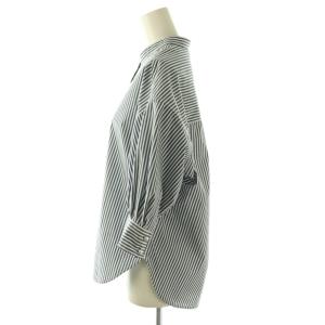 Spick&Span 25SS パールボタンギャザースリーブシャツ ストライプ 七分袖 ホワイト ブルー /YO OS