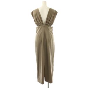 NATURAL BEAUTY BASIC 24SS ネックギャザーナローワンピース ロング S モカ /DO OS