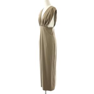 NATURAL BEAUTY BASIC 24SS ネックギャザーナローワンピース ロング S モカ /DO OS