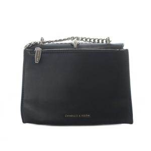 CHARLES & KEITH CHARLES&KEITH チャールズ&キース メタリックアクセントターンロッククロスボディ ショルダーバッグ 黒 ブラック レザー チェーン /RI