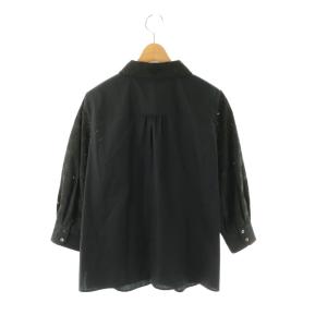 DAKS カットワーク シャツ 七分袖 切替 40 ブラック /HK OS