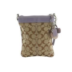 COACH シグネチャーショルダーバッグ キャンバス ベージュ 紫 7082 /MI OS