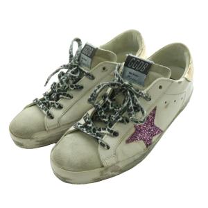 GOLDEN GOOSE スーパー スター SUPER STAR USED加工レザースニーカー 39 白 ホワイト 紫 パープル