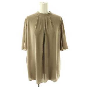 25SS BackSatinAmunzen 5分袖ハイネックブラウス シャツ プルオーバー S モカベージュ