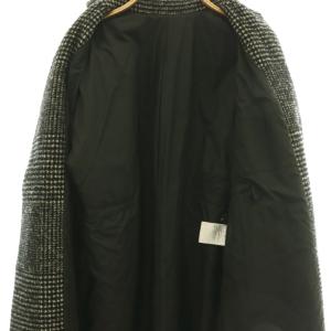 L'EQUIPE YOSHIE INABA ウール サイドジップチェスターコート アウター チェック シルク混 38 黒 ベージュ /CX OS