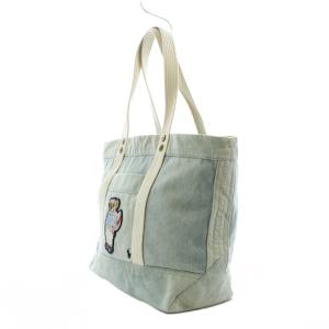 POLO RALPH LAUREN トートバッグ デニムブルー デニム生地 ポロベアアップリケ 外ポケット /RI OS