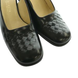 BOTTEGA VENETA イントレチャート ストラップパンプス チャンキーヒール レザー ワンカラー 37 黒 ブラック /SS