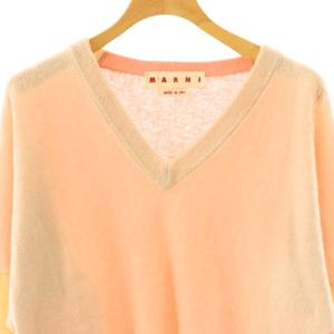 MARNI 24AW ウール カシミヤ ロゴ刺繍 配色ニット プルオーバー 36 ベージュ ピンク /DF OS