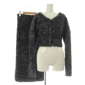 22AW セットアップ ファーライクカーデプルオーバー ニットタイトスカート ラメ F ネイビー /MY