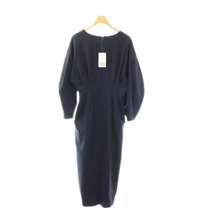 VERMEIL par iena 25SS P/Ryツイルウエストシェイプワンピース ロング 長袖 38 ネイビー /HK OS