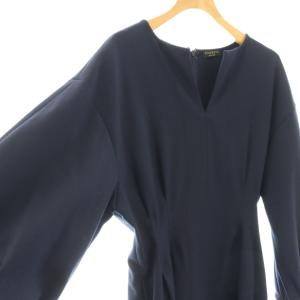 VERMEIL par iena 25SS P/Ryツイルウエストシェイプワンピース ロング 長袖 38 ネイビー /HK OS