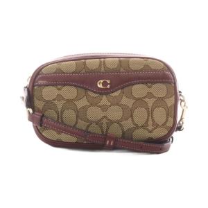 ショルダーバッグ ウエストバッグ 2way ベージュ ワインレッド シグネチャー柄 ロゴ金具 F38687
