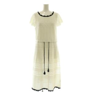 Crochet KnitDress ニットドレス ワンピース ミディ丈 F ホワイト /DF OS