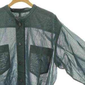 MARGARET HOWELL 24SS COTTON VOILE バンドカラーシャツ ブラウス 長袖 ワンカラー 1 紺 ネイビー 578-4153011